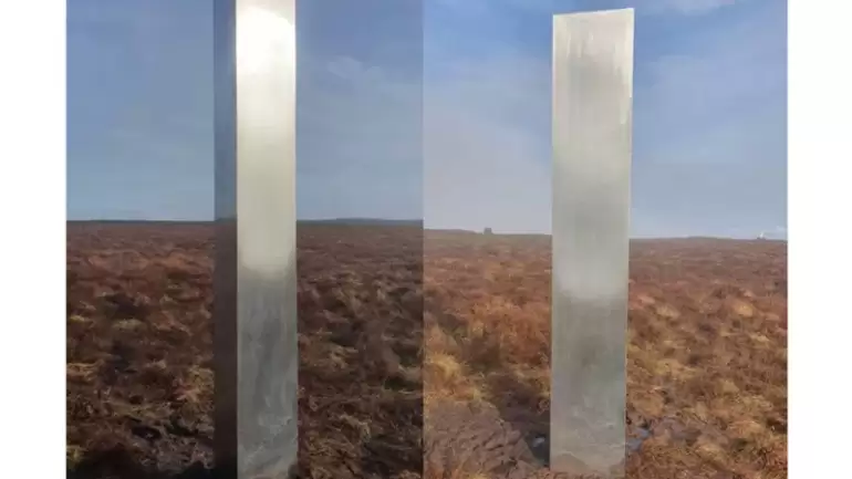 На вершине холма в Уэльсе внезапно появился загадочный зеркальный столб
